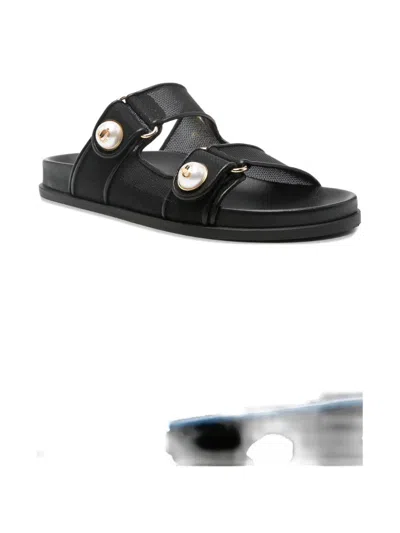 Jimmy Choo Fayence Leather-trimmed Faux Pearl-embellished Mesh Slides In Black