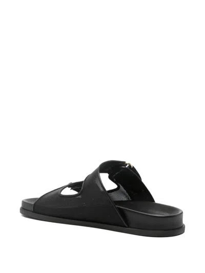 Jimmy Choo Fayence Leather-trimmed Faux Pearl-embellished Mesh Slides In Black