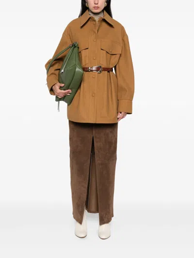 Stella Mccartney Faux Suede Leather Overshirt In Brown