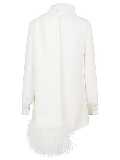 Valentino Silk Top With Feather Detail And Shawl In Neutral