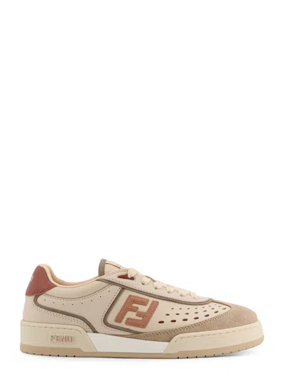 Fendi Match Leather Sneakers With Suede Inserts In Brown