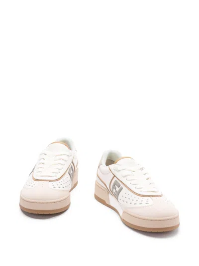 Fendi Leather Sneakers With Panelled Design And Contrast Sole