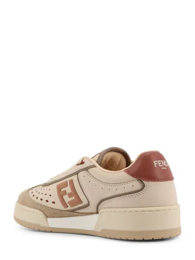 Fendi Match Leather Sneakers With Suede Inserts In Brown