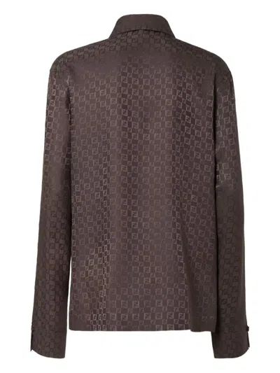 Fendi Silk Ff Jacquard Crossover Shirt In Brown