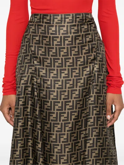 Fendi High Waisted Skirt In Twill Print Ff Clothing