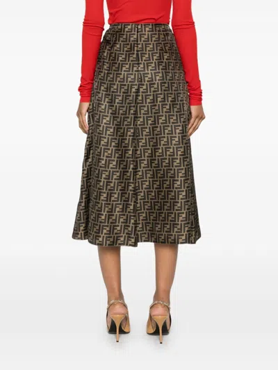 Fendi High Waisted Skirt In Twill Print Ff Clothing