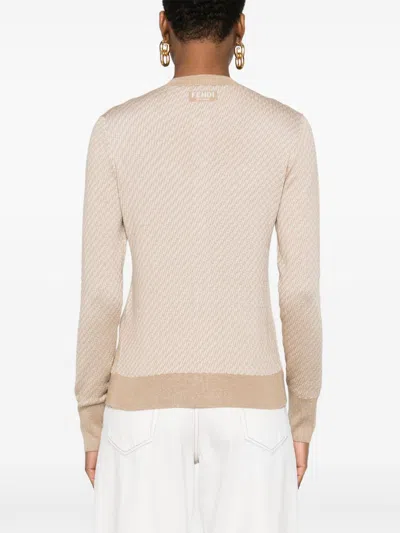 Fendi Ff Wool Cardigan In Neutral
