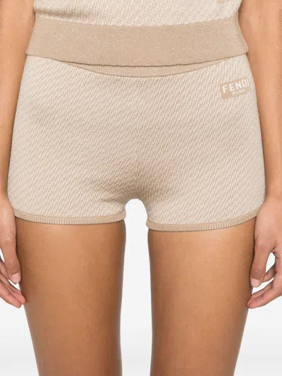 Fendi Ff Wool Shorts In Brown