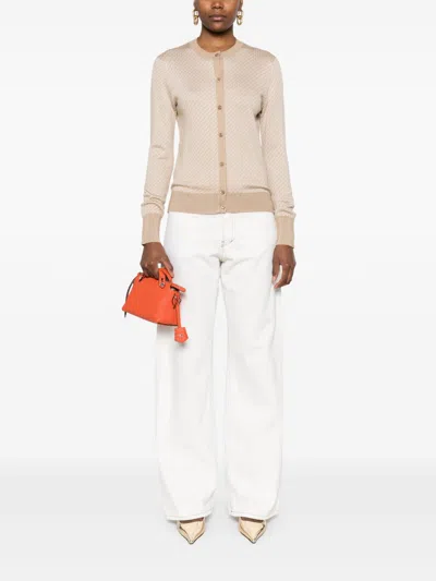 Fendi Ff Wool Cardigan In Neutral