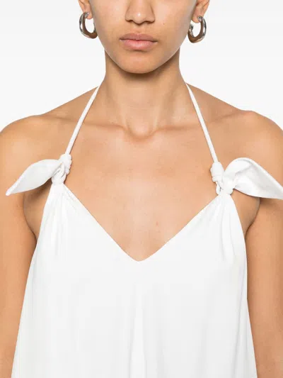 Loewe Flamenco Knotted Leather-trimmed Voile Halterneck Mini Dress In White