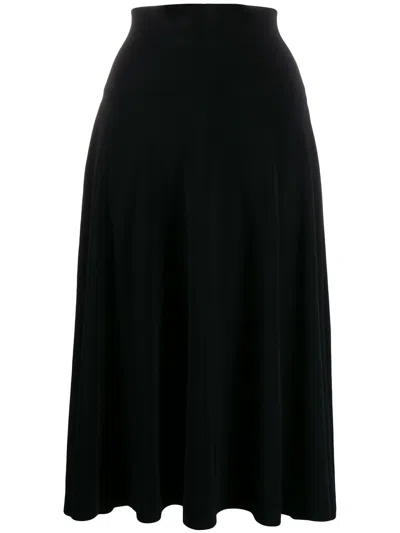 Norma Kamali Black Flared Midi Skirt