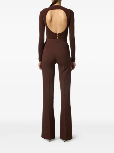 Elisabetta Franchi Flared Leg Trousers Gold-tone Buttons In Brown