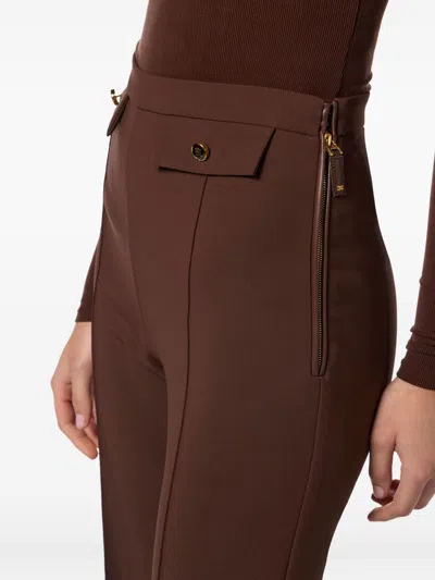 Elisabetta Franchi Flared Leg Trousers Gold-tone Buttons In Brown