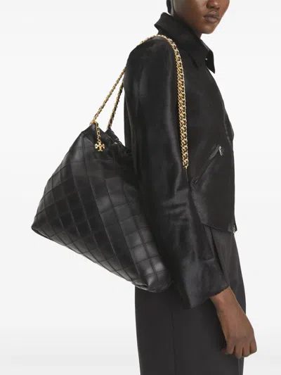 Tory Burch Fleming Leather Hobo Bag In Black