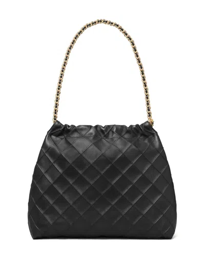 Tory Burch Fleming Leather Hobo Bag In Black