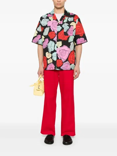 Marni Convertible-collar Floral-print Cotton-poplin Shirt In Neutral