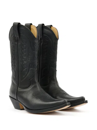 Mm6 Maison Margiela Pointed Toe Leather Boots With Double Pull-tabs