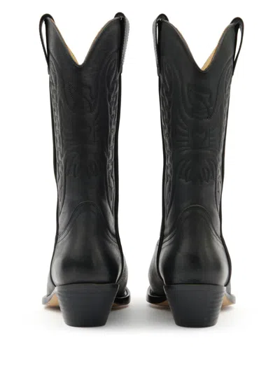 Mm6 Maison Margiela Pointed Toe Leather Boots With Double Pull-tabs