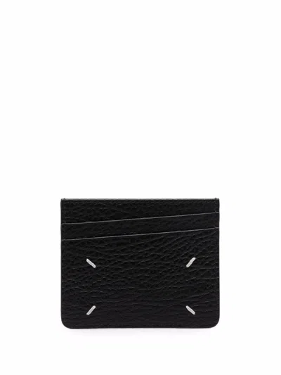 Maison Margiela Rectangular Textured Calf Leather Wallet With Iconic Stitch Detail In Black