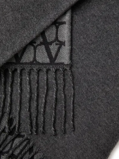Valentino Iconographic Wool And Silk Blend Poncho In Gray