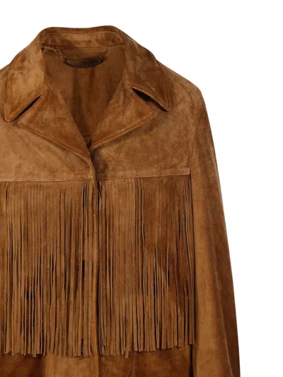 Golden Goose Fringed Leather Jacket With Collar And Suede Texture