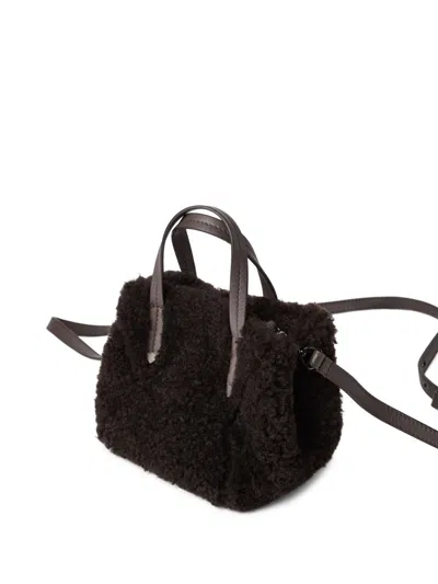 Brunello Cucinelli Duo Shearling Mini Shopper Tote Bag In Brown