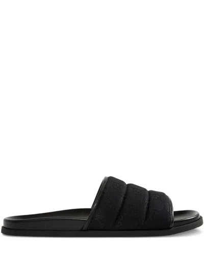 Gucci Gg-patterned Padded Slide Sandals In Black