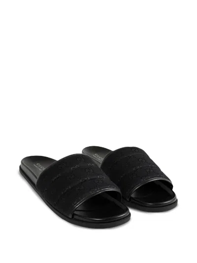 Gucci Gg-patterned Padded Slide Sandals In Black