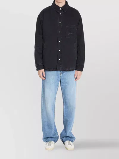 Jacquemus Virgin Wool Long-sleeve Shirt With Embroidered Logo In Black