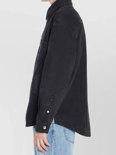 Jacquemus Virgin Wool Long-sleeve Shirt With Embroidered Logo In Black