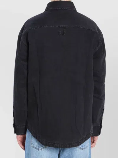 Jacquemus Virgin Wool Long-sleeve Shirt With Embroidered Logo In Black