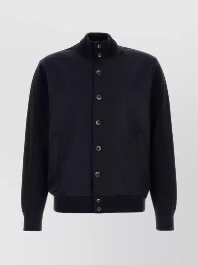 Herno Blue Button-front High-neck Cardigan In Blue