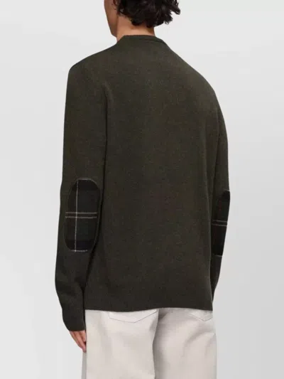 Barbour Plaid Pattern Wool Hoodie With Green Elbow Patches In Green