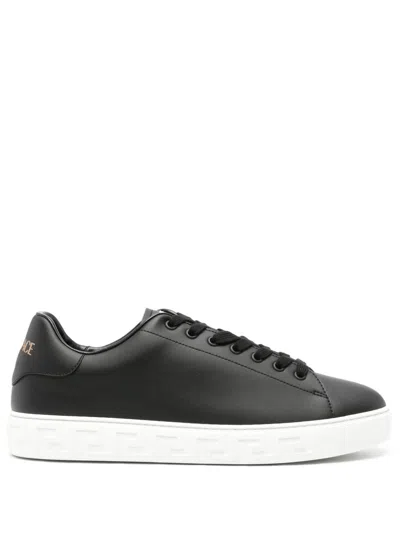 Versace Leather Sneakers With La Greca Detail In Black