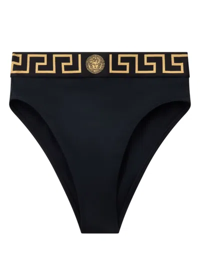Versace Stretch Cotton Briefs With Logoed Elastic Band In Black