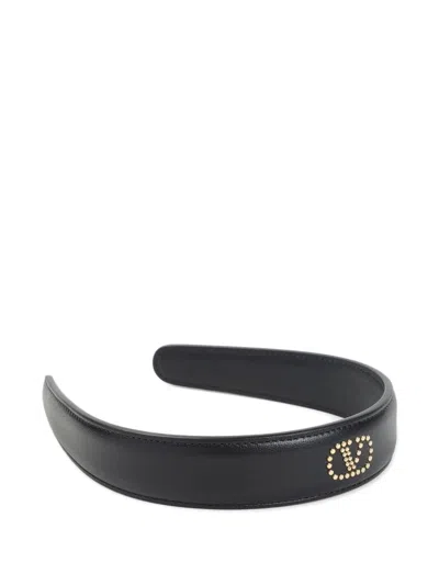 Valentino Garavani Leather Hair Band Mini-studs In Black