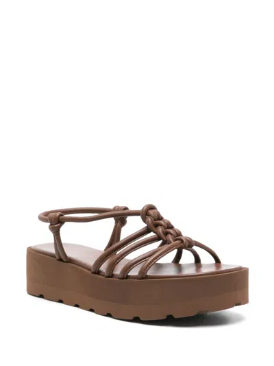 Gianvito Rossi Leather Knotted Strappy Sandals Platform Sole In Brown