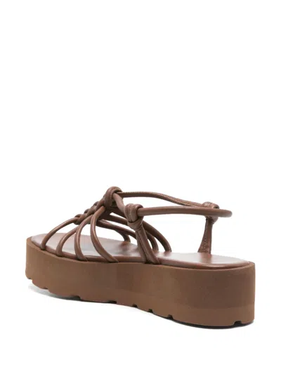 Gianvito Rossi Leather Knotted Strappy Sandals Platform Sole In Brown
