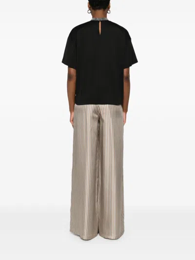 Fabiana Filippi Cotton High-neck Top Metallic Collar Detail In Black