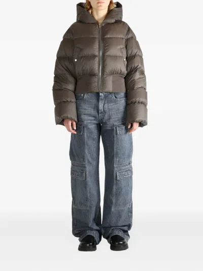 Rick Owens Hooded Puffer Jacket In Brown