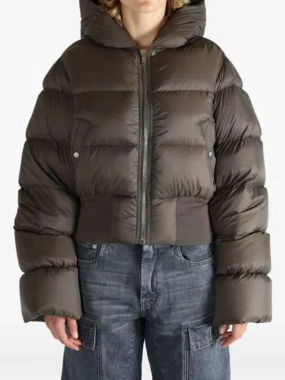 Rick Owens Hooded Puffer Jacket In Brown