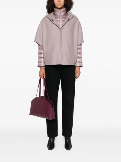 Herno Resort Cape In Felted Wool & Nylon Ultralight In Pink