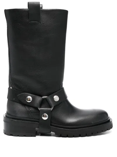 Golden Goose Kurt Boots In Black Leather With Buckle In Black