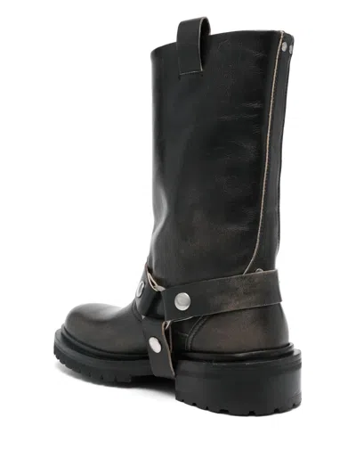 Golden Goose Kurt Boots In Black Leather With Buckle In Black
