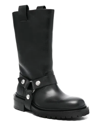Golden Goose Kurt Boots In Black Leather With Buckle In Black