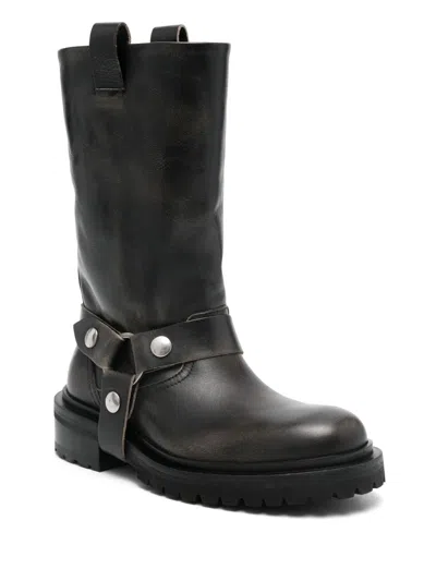 Golden Goose Kurt Boots In Black Leather With Buckle In Black