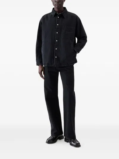 Jacquemus Virgin Wool Long-sleeve Shirt With Embroidered Logo In Black