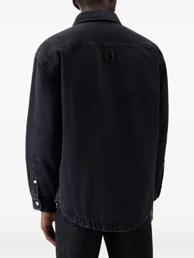 Jacquemus Virgin Wool Long-sleeve Shirt With Embroidered Logo In Black