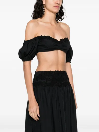 Ermanno Scervino Lace Detail Cropped Cotton Top In Black