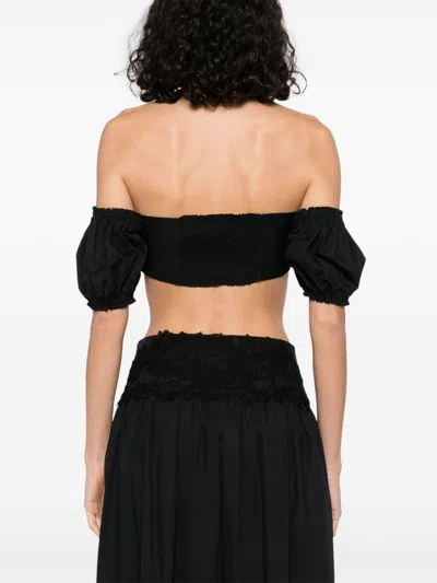 Ermanno Scervino Lace Detail Cropped Cotton Top In Black